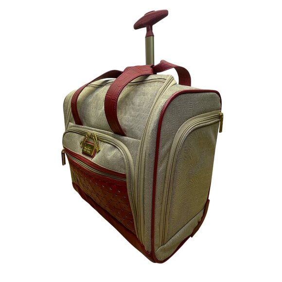 Nicole Miller Womens Beige & Red Rolling Tote Bag With Front Pocket - Picture 2 of 15